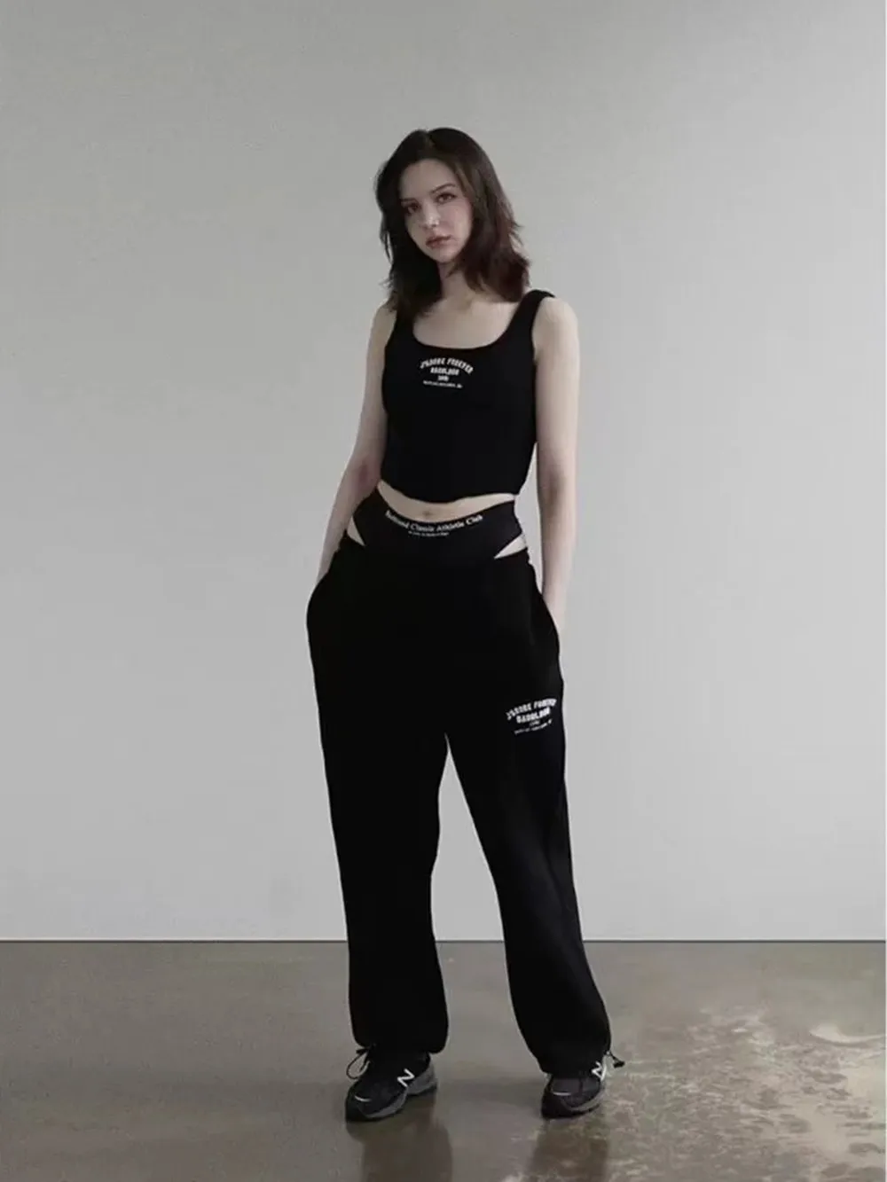 Hoge taille losse pasvorm sportbroek Amerikaanse High Street Faion dames casual broek herfst winter lange broek