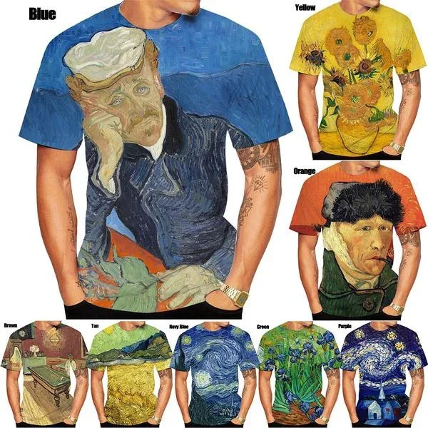 2023 Hot Sale Summer 3D Artist Van Gogh Printing T-shirt Fashion Men's/women's Casual Round Neck Top Men's Clothing