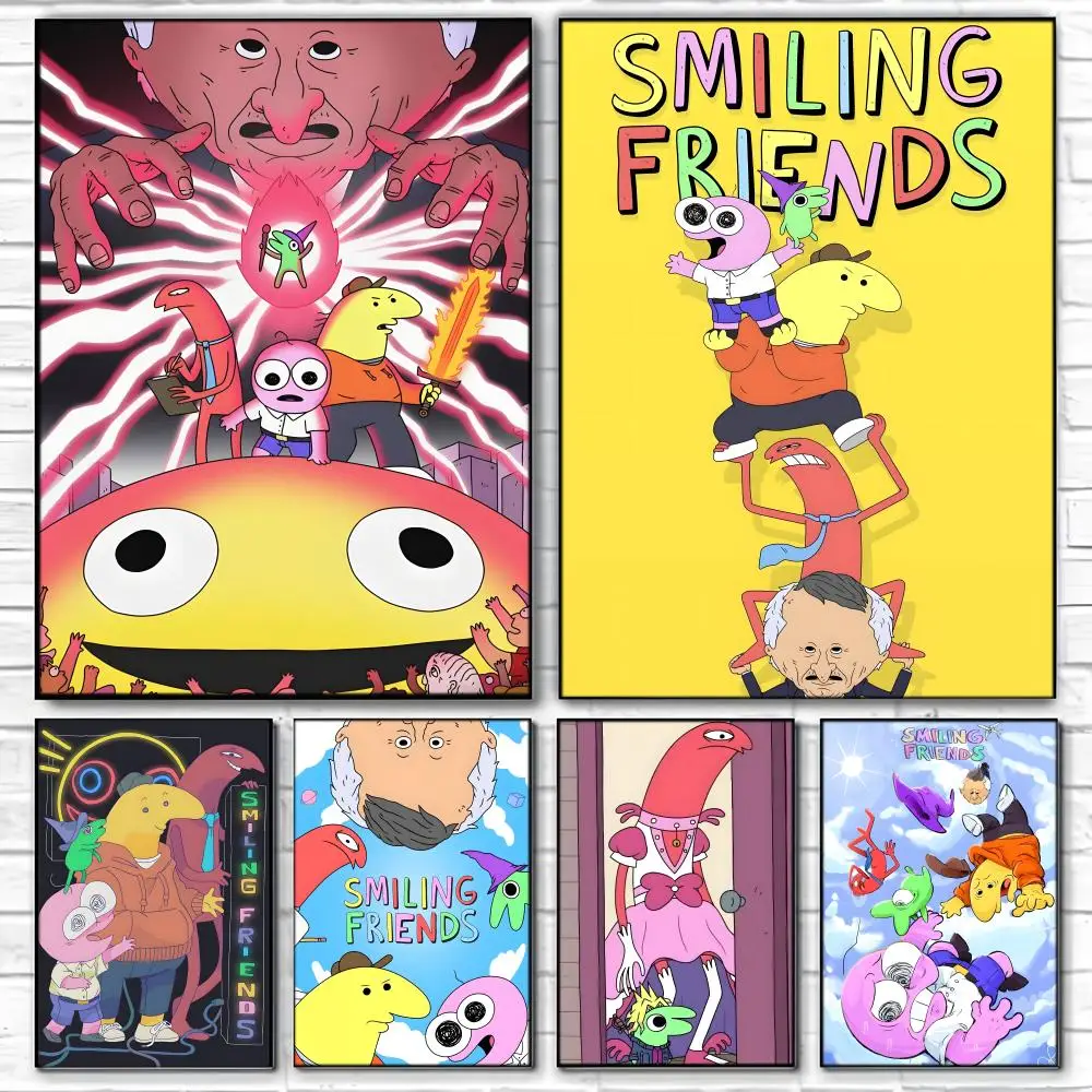 Anime S-Smiling Friends Poster  Self-adhesive Art Waterproof Paper Sticker Coffee House Bar Room Wall Decor