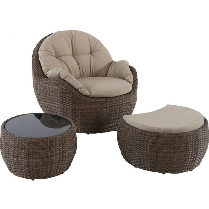 

Balcony small sofa coffee table three-piece rattan sofa living room terrace outdoor leisure chair combination