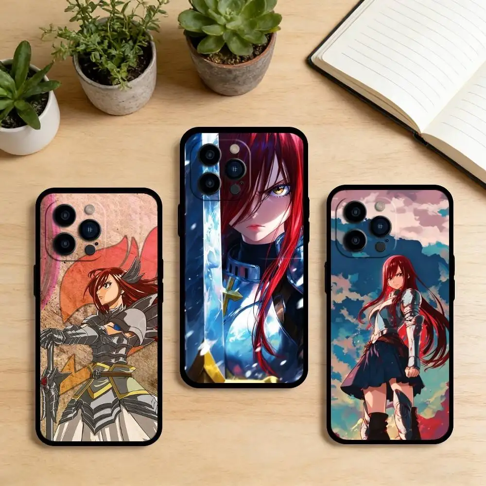 

AAA Anime F-Fairy Tail E-Erza Scarlet Phone Case For iPhone 17,16,15,14,13,12,11 X XR Plus,Soft Silicone Black Cover