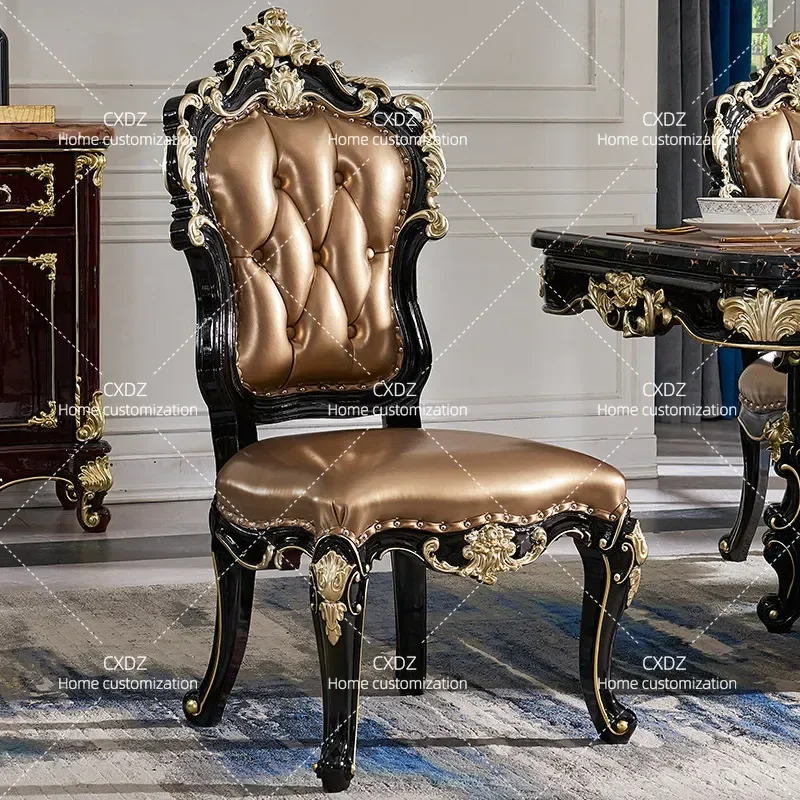 European Style Black Sandalwood Dining Chair Full Solid Wood Carved Floral Armrest Desk Chair with Backrest Leisure Seating