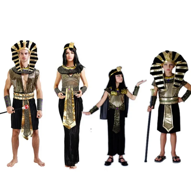 Vêtements de fête du pharaon égyptien pour hommes et femmes, robe de paupières du roi égyptien, costume d'Halloween Cosplay pour fille et garçon