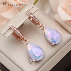 S&Z DESIGN New Fashion Cubic Zirconia Water Drop Ice Crack Crystal Dangle Earrings For Women 585 Rose Gold Color Eardrop Jewelry