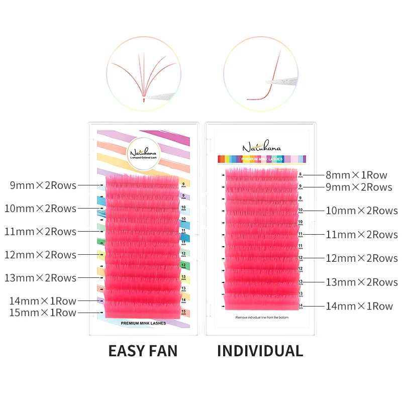 NATUHANA 컬러 속눈썹 L/LU(M) 컬 자동 팬 쉬운 팬 컬러 속눈썹 연장 L 자형 개별 밍크 속눈썹 메이크업 도구