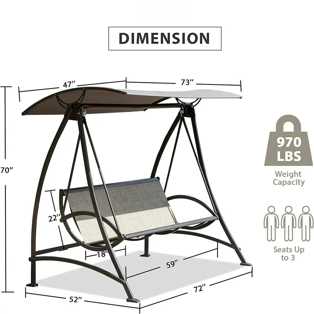 3-Seat Patio Swing Chair, Swing Glider w/Adjustable Canopy and Breathable Seat