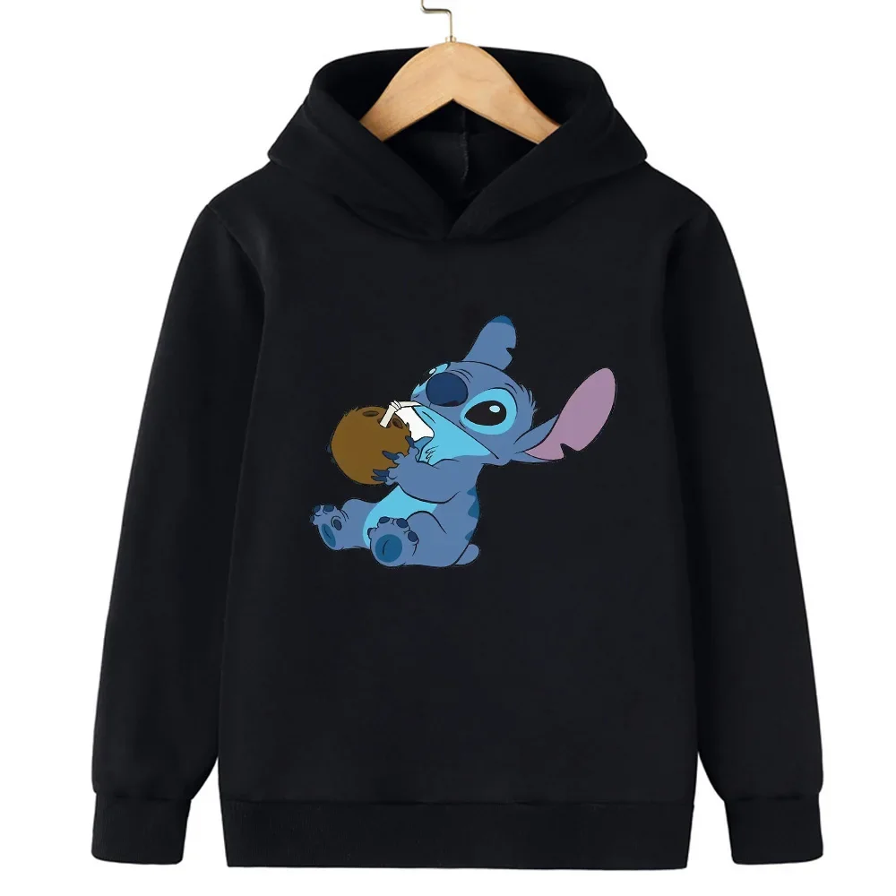 Fashion Hoodies Cartoon Stitch Cartoon Woman Sweatshirts Loose Hooded Pullover Black Hoodie Autumn Winter Women Clothing Tops