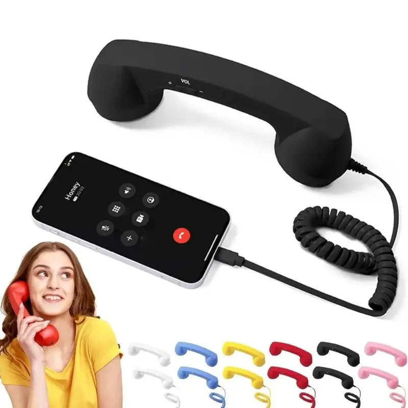 with Microphone Phone Handset Type-C Tangle Free Wire Landline Handle Receiver Telephone Style Handheld Cell Phone Receiver