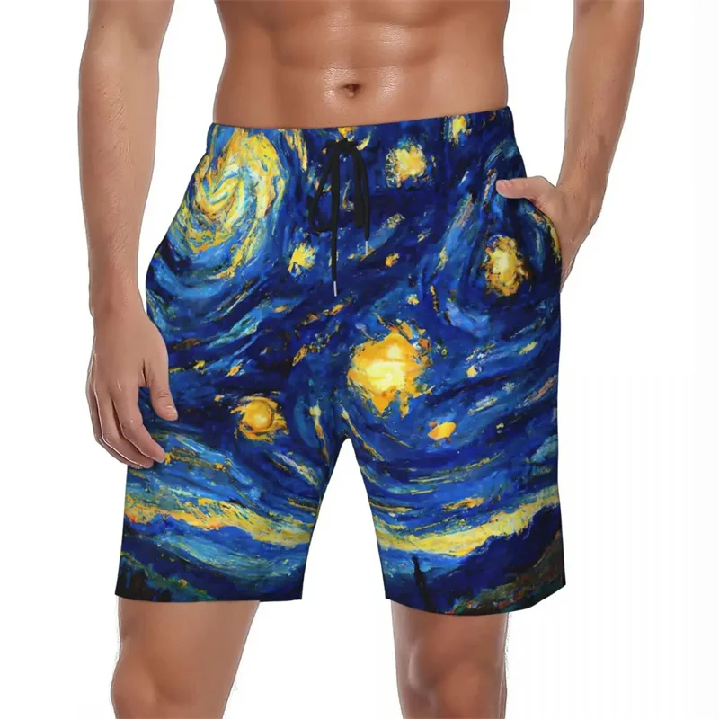 Harajuku New 3D Printing Oil Paintings Starry Night Beach Shorts For Men Cool Streetwear Shorts Pants Fashion Board Shorts Trunk