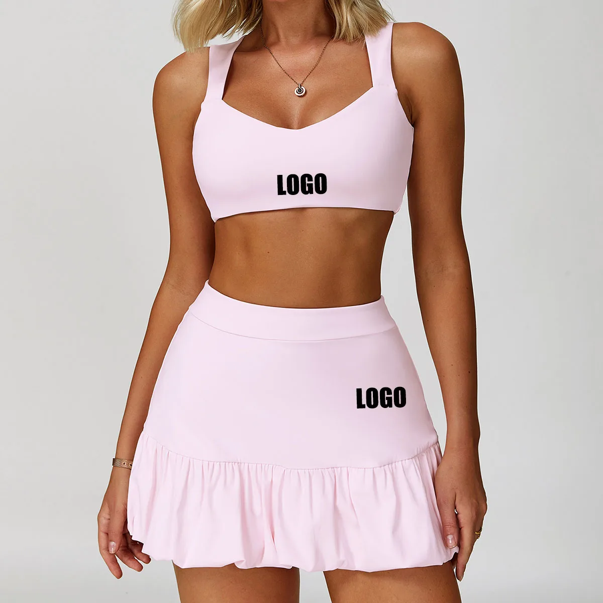 Customized LOGO women's nude yoga quick-drying breathable sports and leisure suit running sports cycling tennis fitness suit