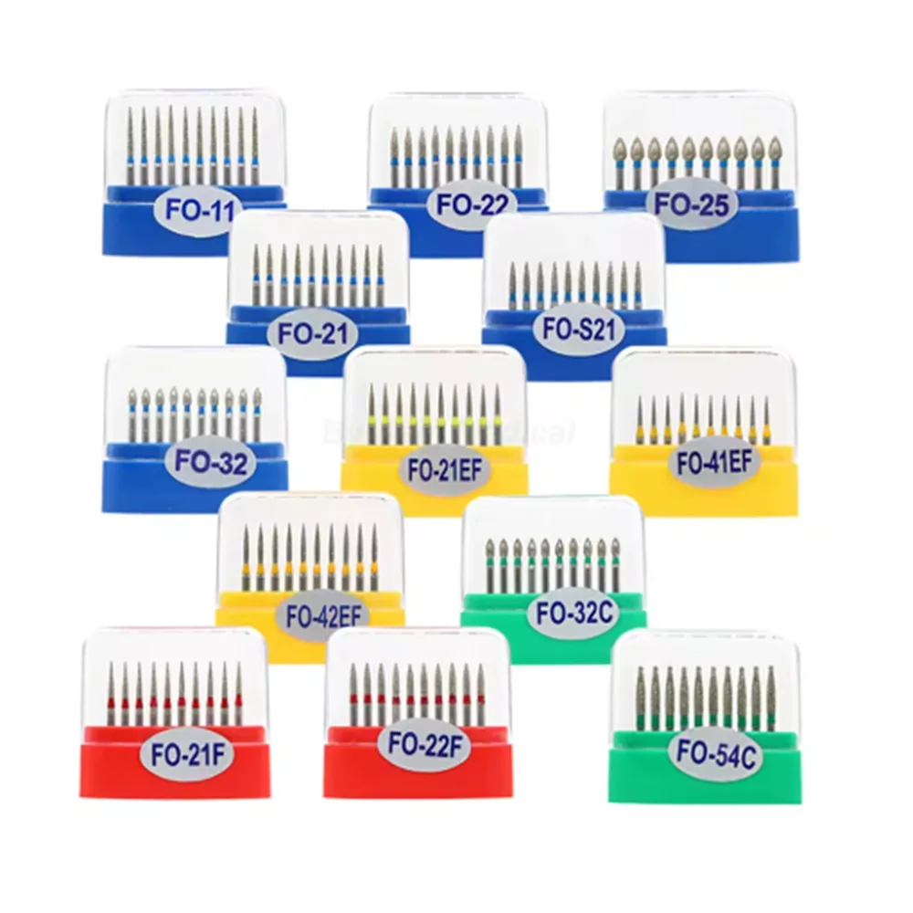 

50Pcs FO Series Dental Diamond Burs Kit 1.6mm Extra Coarse for High Speed Handpieces - Dentist Grinding Essentials