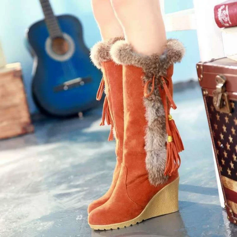 Comemore Wedge Long Women Boots Australia Women\'s Shoes Platform Plush Winter Footwear Ladies Booties Thigh High Heels High Sexy