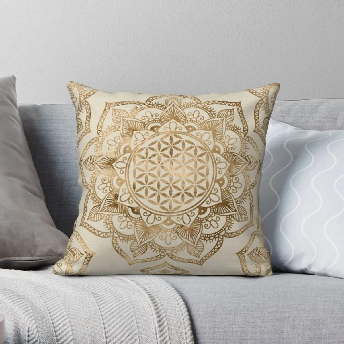 

Flower Of Life In Lotus Pillowcase Polyester Linen Velvet Creative Zip Decor Home Cushion Cover 45x45