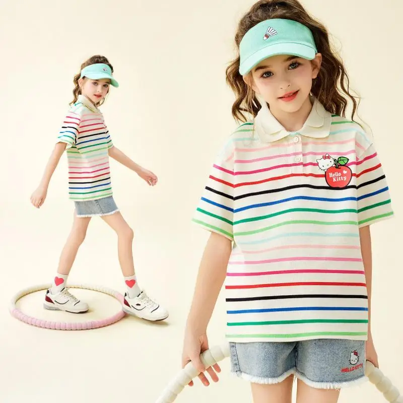 

Sanrio Girls Summer Thin T-Shirt 2Pcs Hello Kittys Children New Style Cartoon Shorts Suit Versatile Mid-To-Large Children Hot