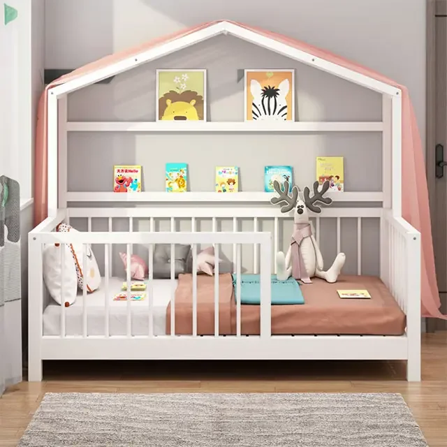 Cama Montessori de madera para dormitorio de tamaño personalizado con cajón de almacenamiento, casa individual para niños, cama para niños pequeños