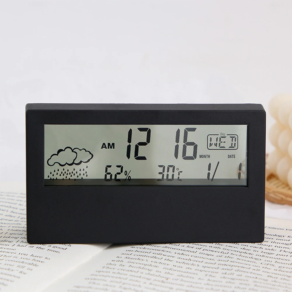 LED thermometer, hygrometer, multifunctional electronic temperature and humidity meter, home weather station with alarm clock
