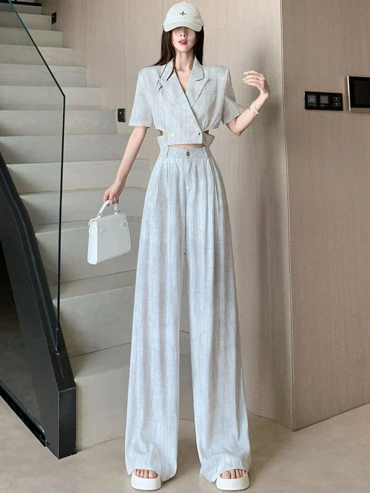 

Wide Leg Ladies Trouser Clothing Trend 2025 Classy Chic and Elegant Promotion Casual Clothes Fashion Women's Pants Two Piece Set