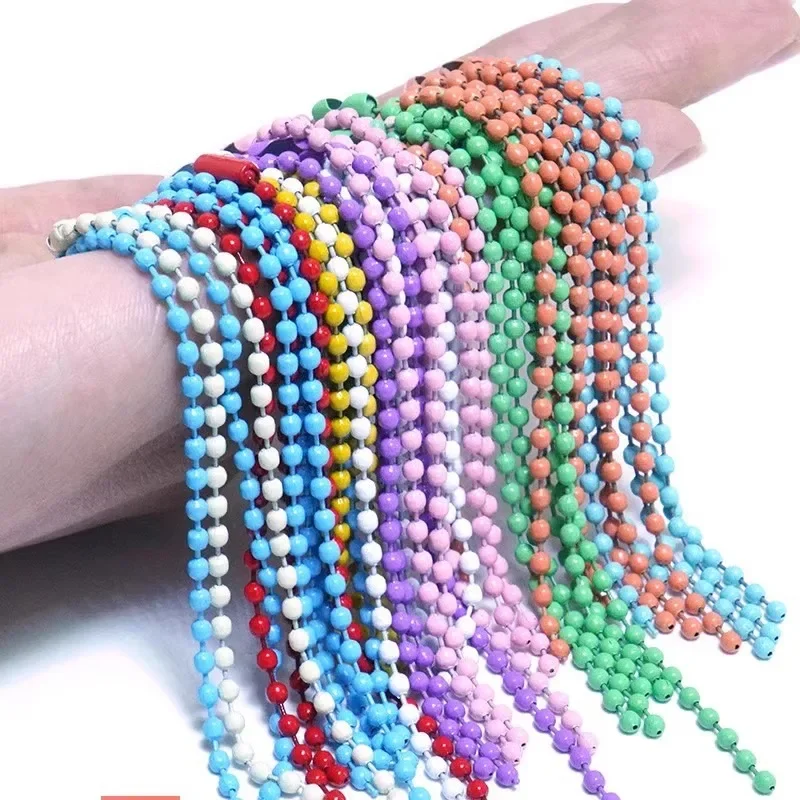100pcs DIY Ball Bead Chains Colorful Keyrings Dolls Label Hand Tag Connector Making Iron Pendant Jewelry Accessories Keychains