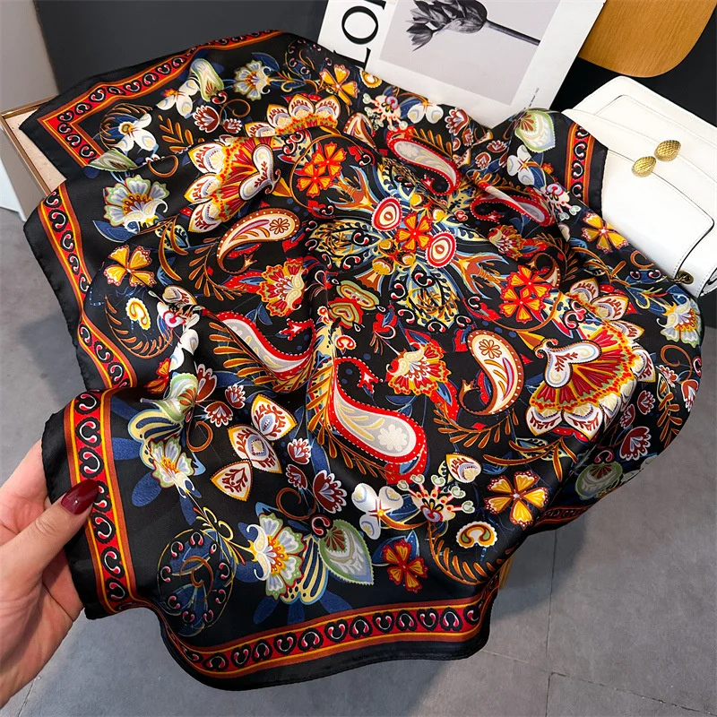 

Paisley Print New Fashion Luxury Brand Silk Square Scarf Women Satin Shawls Neckerchief Casual Scarves Bandana Hair Hjiab
