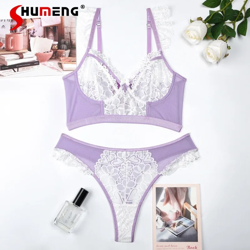 

Women's Sexy Pure Desire Lingerie Outfits Lace Underwire Push Up Camisole and Brief Sets Female Lace Underwear Intimates