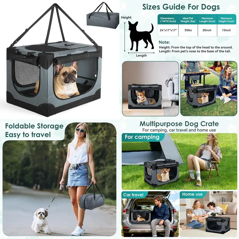 

24-дюймовый портативный складной вольер для собак и кошек, идеально подходит для путешествий, с сетчатыми дверцами, подходит для использования в автомобилях и на улице.