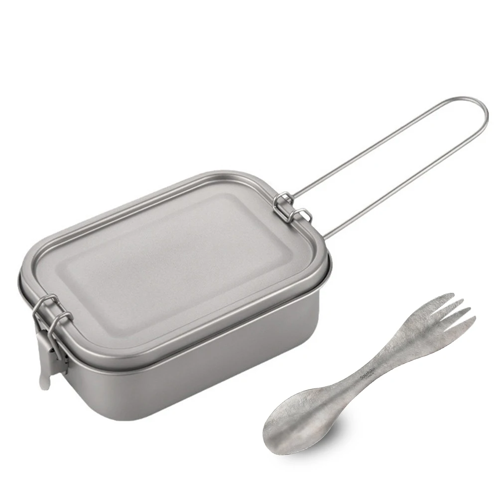 SOLOHIKE Titanium Lunch Box with Titanium Spork, Titanium Camping Bowl with Foldable Handle Storage Bag for Camping Hiking