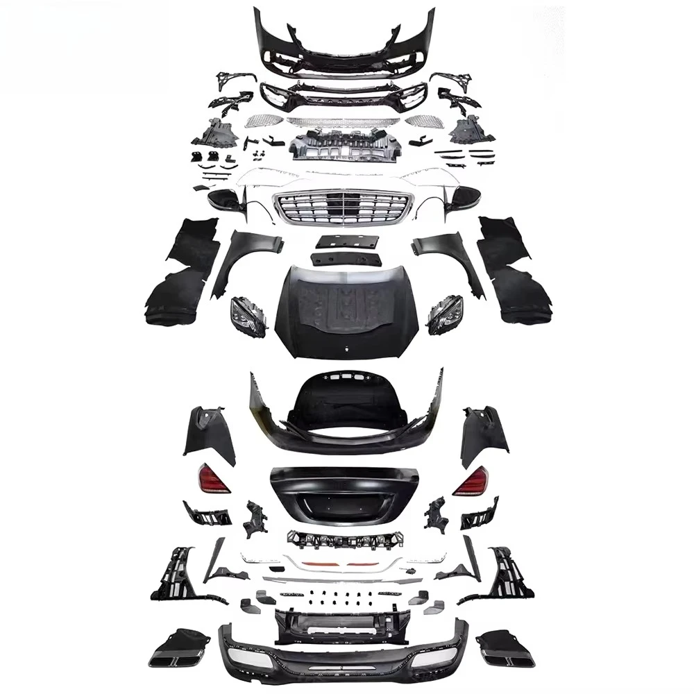 S Class W221 to W222 S65 TI Style Body Kit 2006~2013y to 2018-2020y Vehicle S65 Bumper Grille Hood Upgrade Replace Body Part