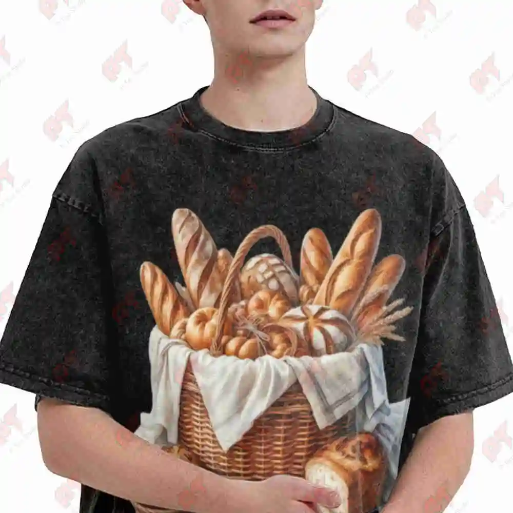 Bread Basket Retro Bakery Pastry Vintage Washed Tee Pure Cotton T-Shirt