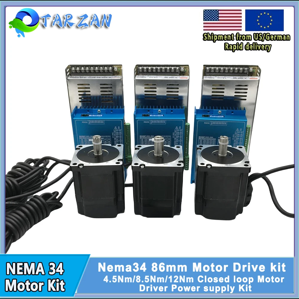 

1-3 оси Nema34 86 мм шаговый двигатель с замкнутым контуром 4,5/8,5/12 Нм 6A гибридный серводвигатель с драйвером энкодера 400 Вт комплект питания с ЧПУ
