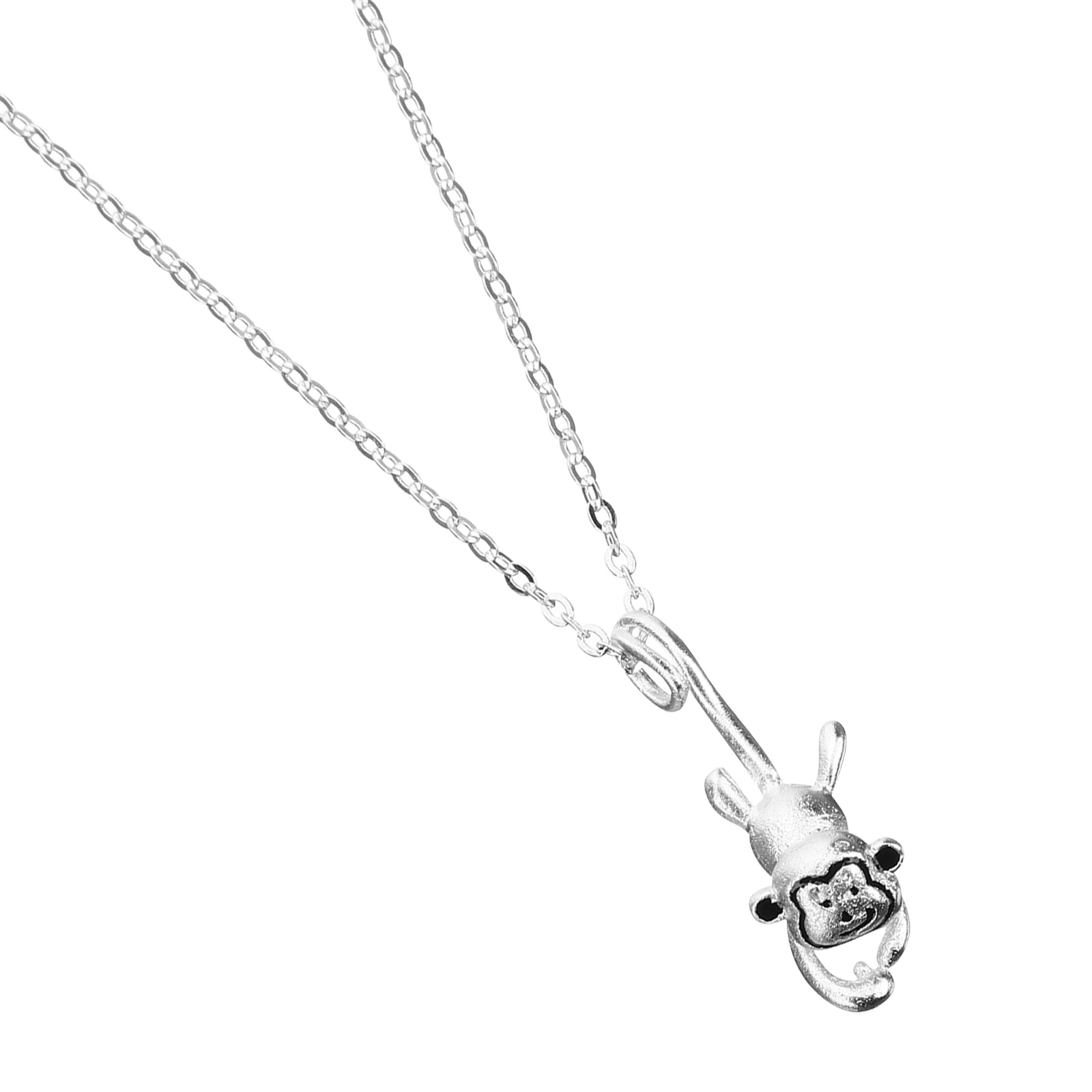 

Necklace Monkey Pendant Chain Necklaces for Women Shine Jewelry Metal Silver 's Teens Woman