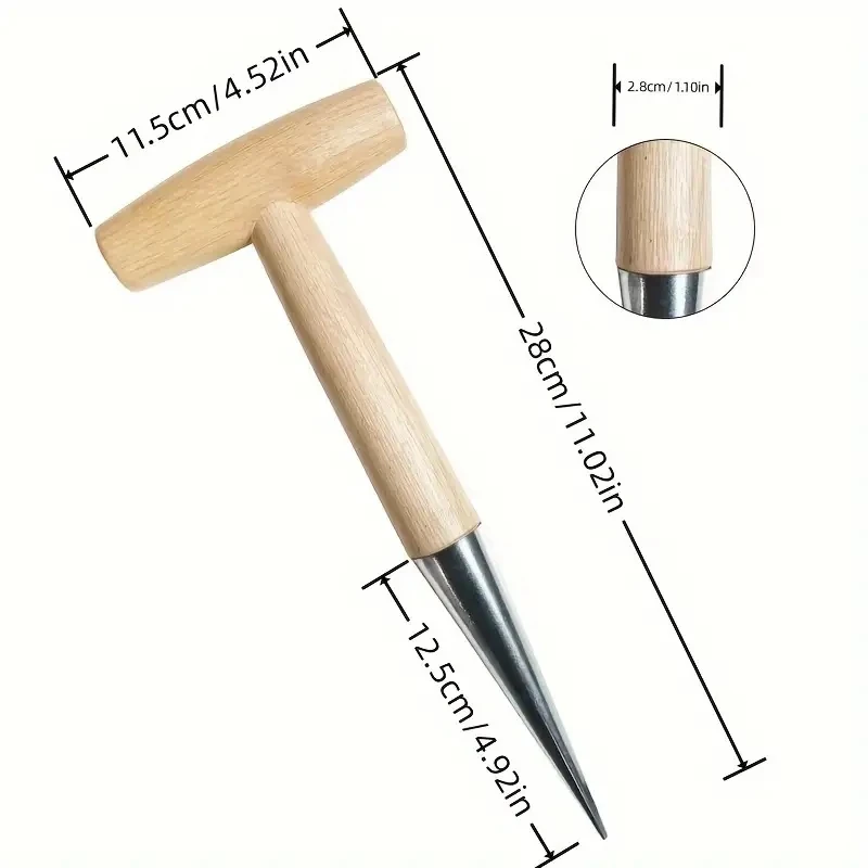 Handsaug-Dibbler mit Holzgriff zum Aussaat von Samen, Umpflanzen von Pflanzen, Pflanzbirnen, Graben, Gartenarbeit, Garten, Locher-Werkzeug – Detail 2