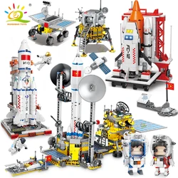 HUIQIBAO – blocs de construction de la Station spatiale Saturn V Rocket, navette de ville, Satellite, astronaute, figurine, homme, ensemble de briques, jouets pour enfants, cadeau