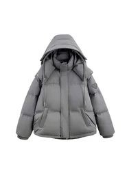 Women's Grey Jacket Parkas Warm Thicken Long Sleeve Hoodies Padded Coat for Women Fashion Overcoat Streetwear 2000s Clothes 2024