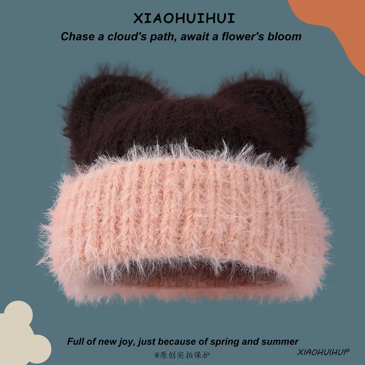 Y2K-Strickmützen mit Farbblock-Design und flauschigen Bärenohren für Damen, weiche Plüschmützen mit geripptem Rand, warme, niedliche Wintermützen, modische Kopfbedeckung für Erwachsene. – Detail 16