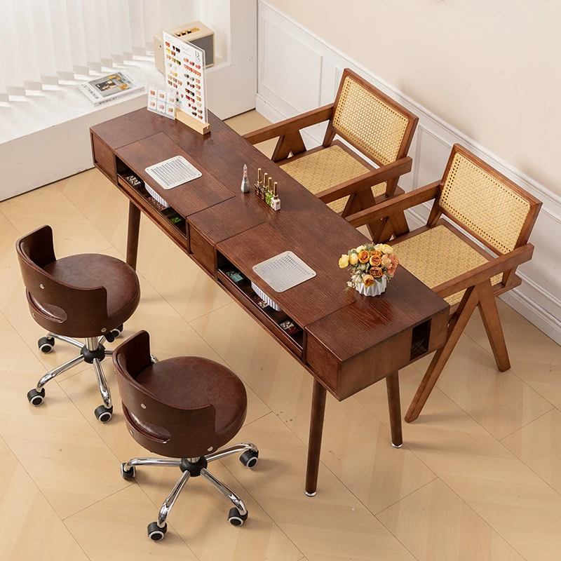 Wooden Professional Nail Table Dust Collector Designer Salon Nail Desk Beauty Workstation Stolik Do Manicure Furniture Salon