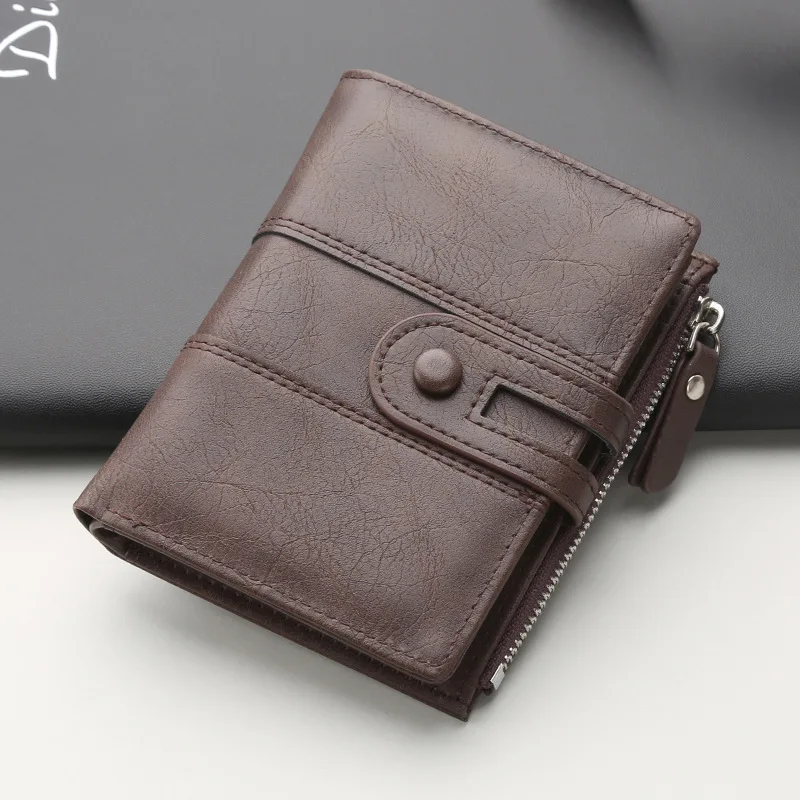 

2025 Men Wallets Short PU Leather Double Zipper Hasp Men Purses Card Holder Coin Pocket Vintage High Quality Brand Men Wallets