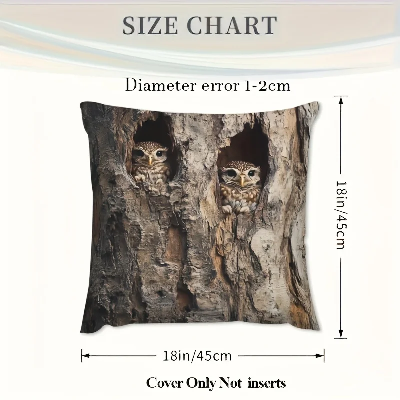Owl Nest Pattern Double-Sided Pillow Cover, 1pc Charming Animal Decorative Cushion Case for Living Room, Sofa, Bedroom Decor