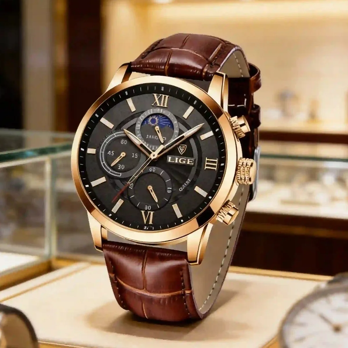 LIGE 2026 Neue Herrenuhren Top-Marke Luxus Braunes Leder Casual Quarzuhr Herren Sport Wasserdichte Armbanduhr Relogio Masculino