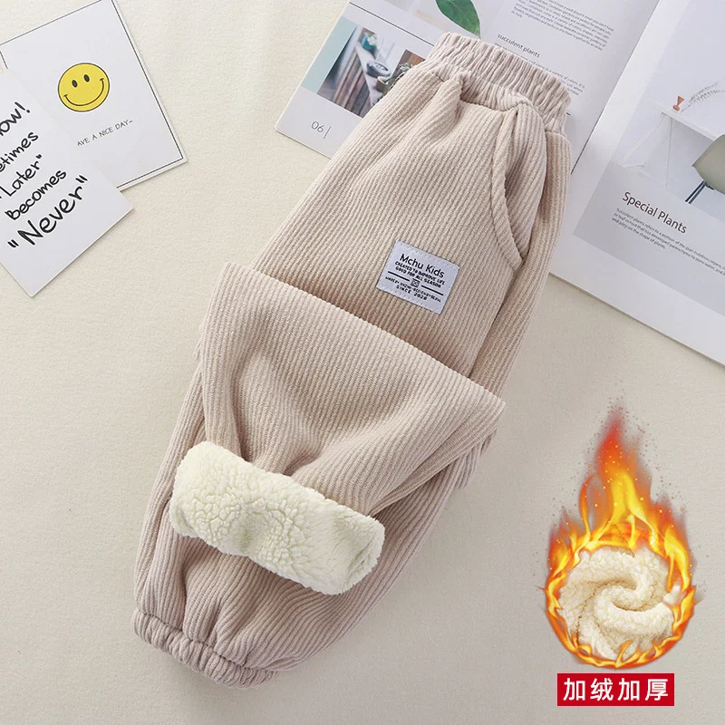 

Толстые штаны с подкладкой для мальчиков, зимние детские бархатные теплые детские длинные штаны из овечьей шерсти, осенние повседневные спортивные штаны