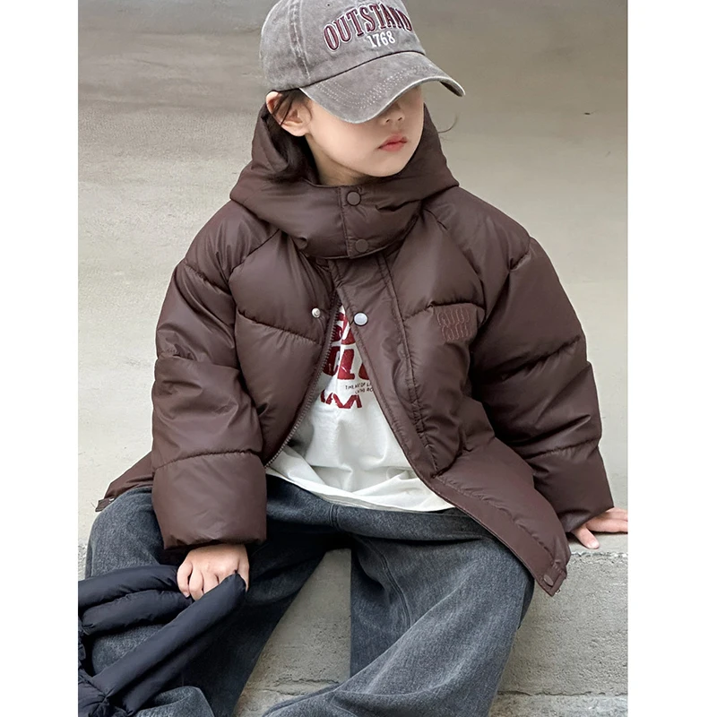 New Winter Thick Keep Warm Girls Boys Jacket Leather Fabric With Waterproof And Stain-resistant Properties Hooded Coat For Kids