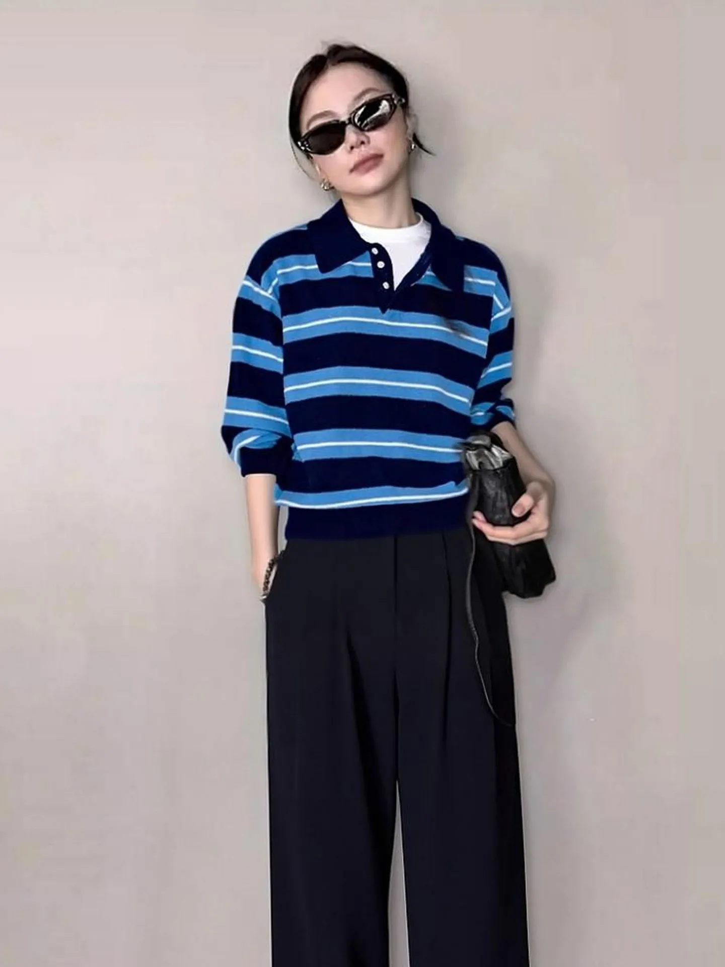 

Женский трикотажный свитер Ele Long Sve в полоску, базовый слой, уникальный дизайн, корейский стиль, повседневный, удобный крой, осенний свитер