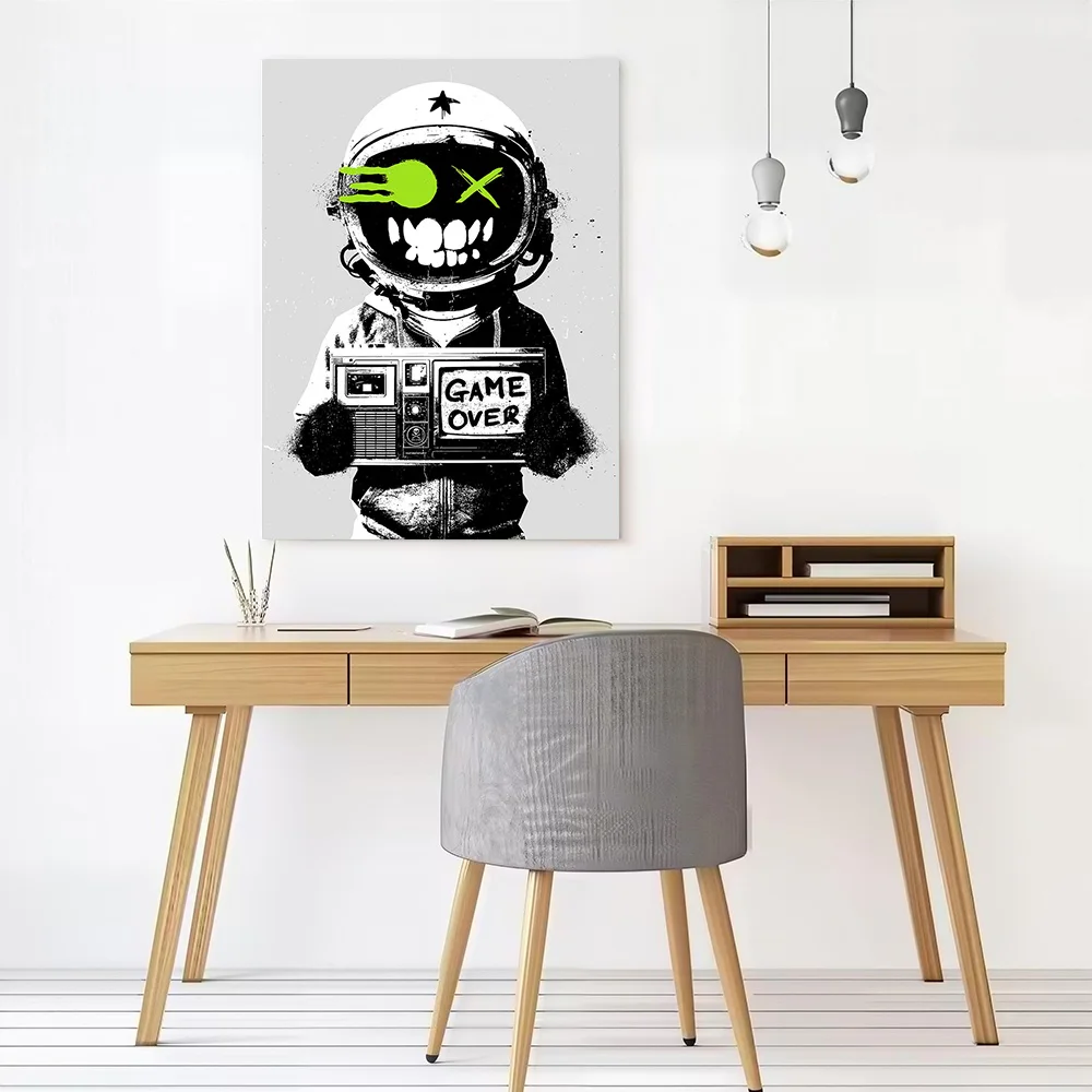 Astronaut With Boombox 'Game Over' Canvas Poster Customizable Printed Canvas Painting Wall Art for Fans Wand Deko Room Ornaments