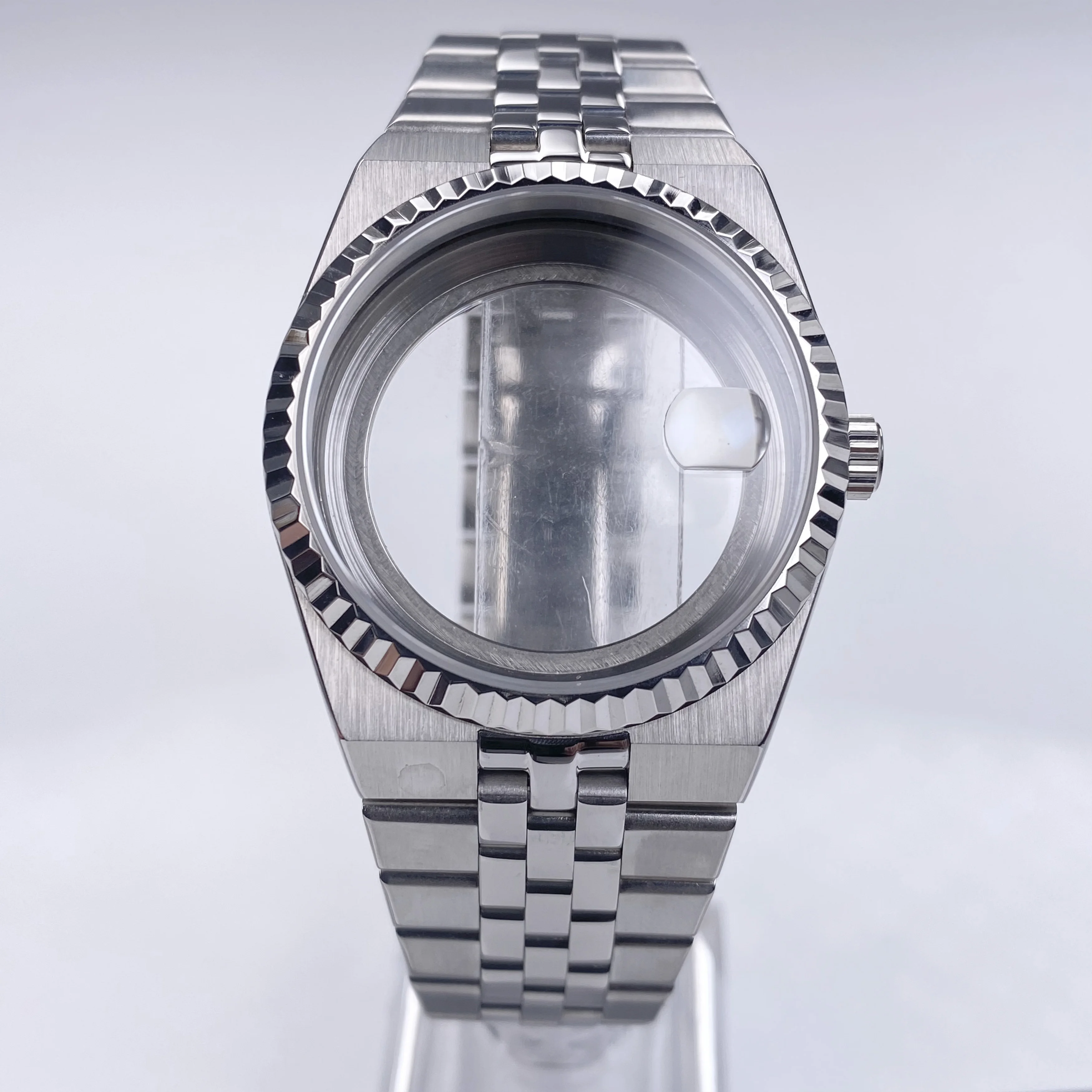 NH35 39,5 mm para caixa de relógio Land-Dweller com pulseira de vidro safira aço inoxidável 33,8 mm mostrador adequado para peça de reposição de movimento NH35