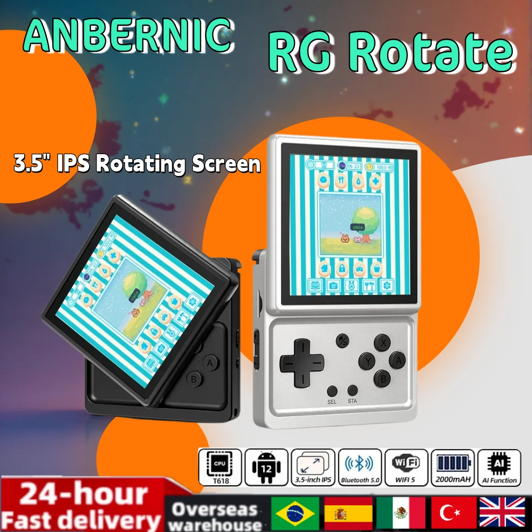 ANBERNIC RG 회전식 레트로 휴대용 게임 콘솔 안드로이드 12 3.5인치 IPS 회전식 화면 T618 게임 에뮬레이터 WiFi 휴대용 게임 선물