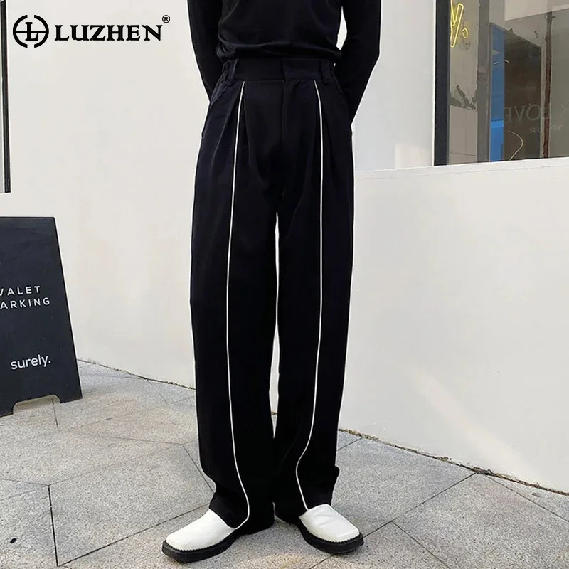 

LUZHEN модные элегантные красивые прямые брюки мужские 2025 новые оригинальные полосатые лоскутные дизайнерские корейские повседневные брюки мужские JY4612