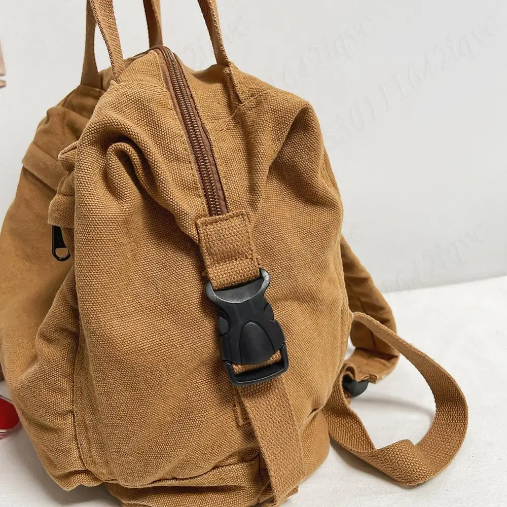 Ransel Perjalanan Kanvas Vintage Kasual Daypack Warna Solid Tas Sekolah Hippie Ransel Wanita Kasual Tas Komuter Estetik