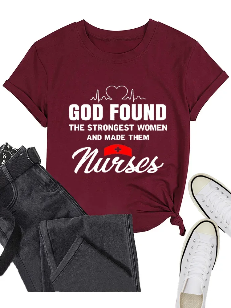 GOD FOUND Nurses Print Women T Shirt Short Sleeve O Neck Loose Women Tshirt Ladies Tee Shirt Tops Camisetas Mujer