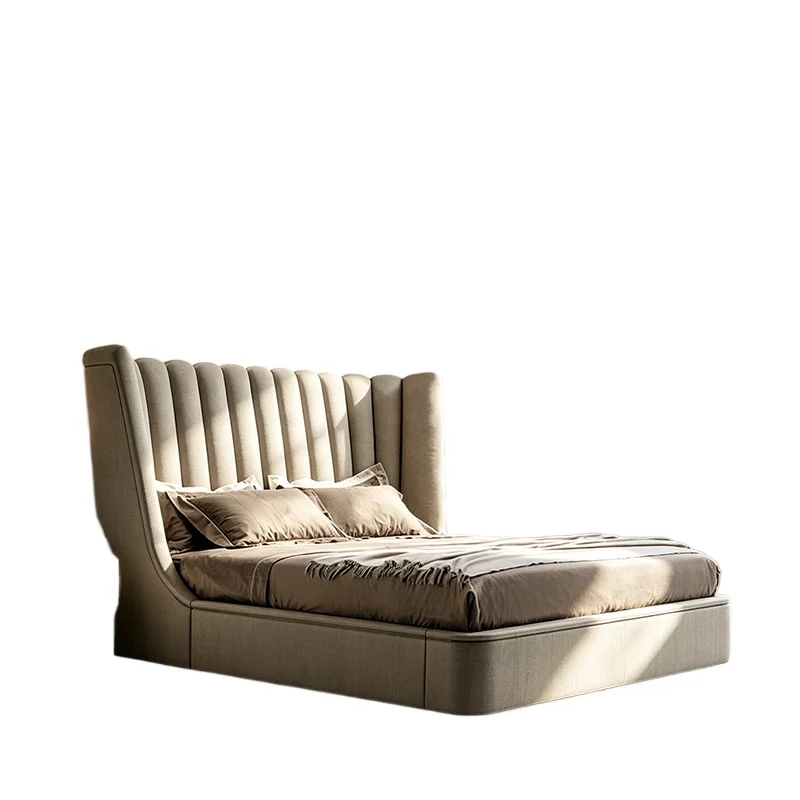 Italian simple ergonomic comfortable luxury fabric double bed Nordic modern high back upholstered bed suitable for villa