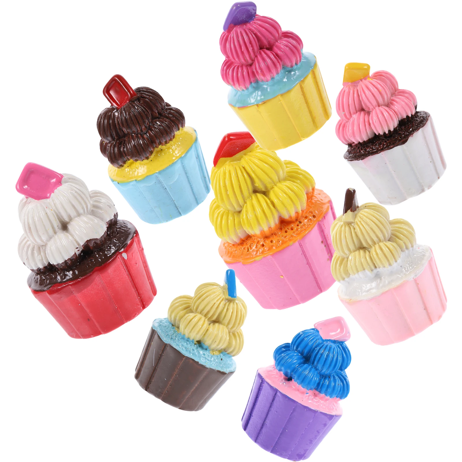 

8 Pcs Cupcake Keychain Creative Refrigerator Magnets Mini Fridge Decorations Resin Ornaments Charms for DIY Crafts Artificial