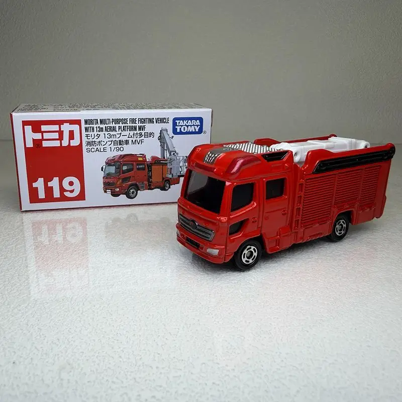 Takara Tomy Tomica No.119 Morita 13m Boom Fire Truck 1:64 Alloy Diecast Fire Engine Model Kids Play Hobby Collectible Toy Gift